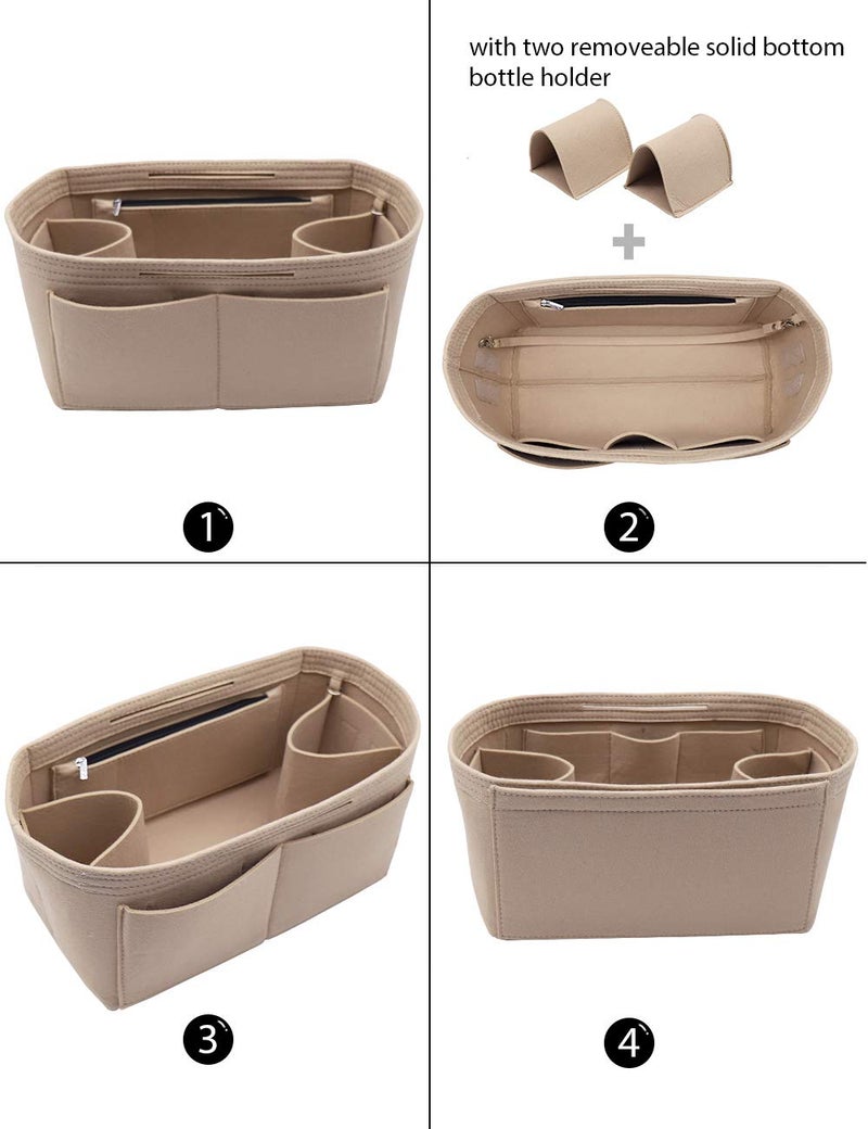 LEXSION Felt Handbag Insert Organizer Bag In Bag with Two Removeable Holder 8020 Beige L - Image 2